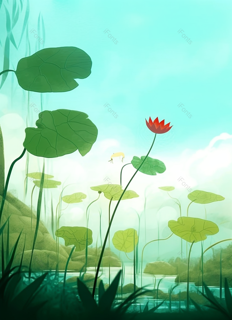 绿色炎热的夏天池塘里的荷叶荷花背景,插画/手绘图,插画/手绘图库,插画/手绘图下载,插画/手绘